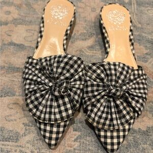 Vince Camuto Black and White Gingham Bow Flats 6